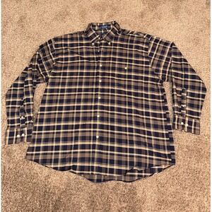 Towncraft Mens XL Plaid Button Down Shirt Navy Yellow Long Sleeve (726)